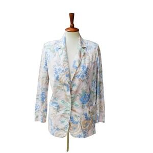 Talbots Pink Blue Pastel Floral Blazer |Cottage Core Style | Women Size 8